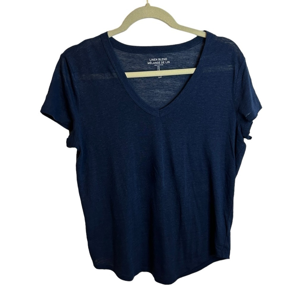 GAP NAVY BLUE V-NECK LINEN TEE